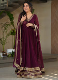 Prazu Fashion Wine Georgette Embroidered Sequence Gown With Dupatta | Grocsy