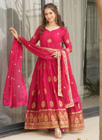 Prazu Fashion Red Georgette Embroidered Gown With Dupatta | Grocsy