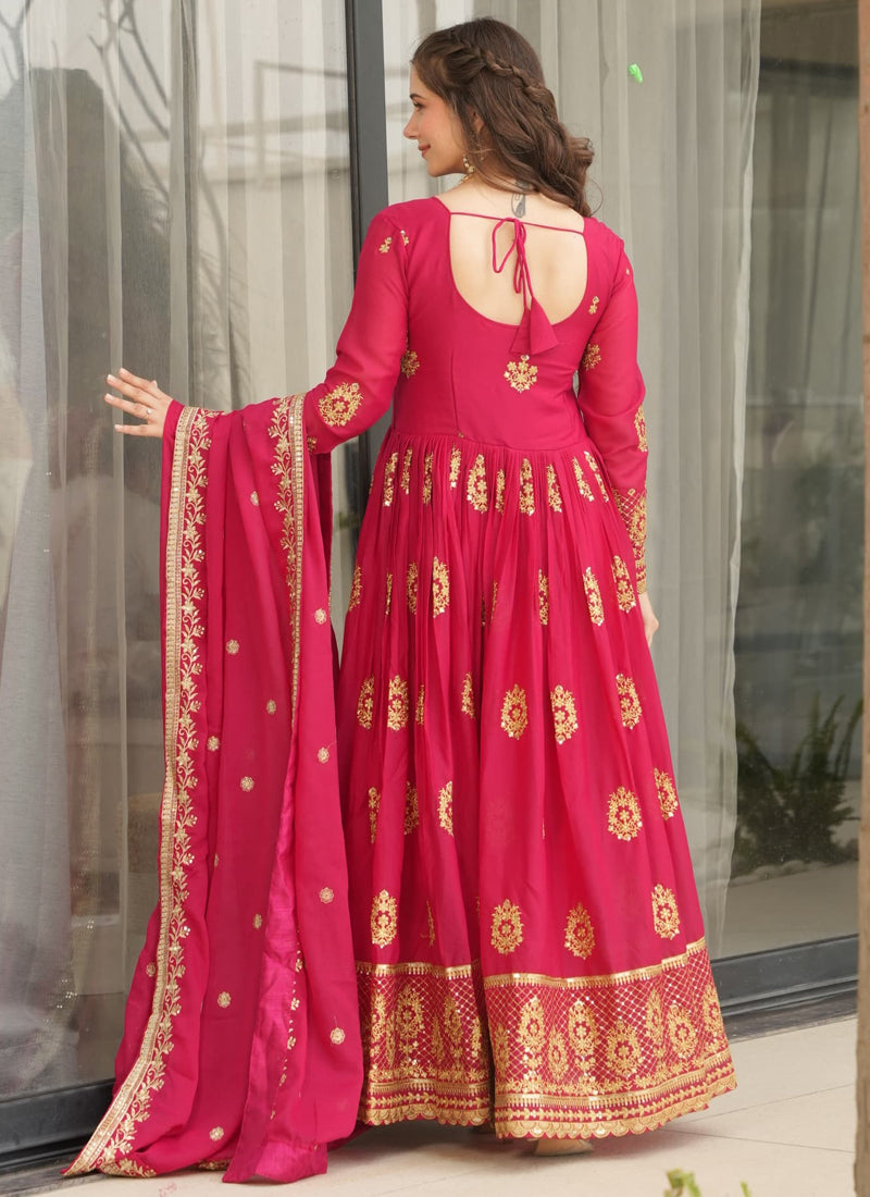 Prazu Fashion Red Georgette Embroidered Gown With Dupatta | Grocsy