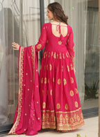Prazu Fashion Red Georgette Embroidered Gown With Dupatta | Grocsy