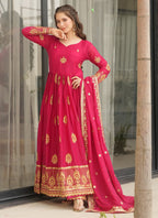 Prazu Fashion Red Georgette Embroidered Gown With Dupatta | Grocsy
