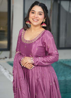 Prazu Fashion Onion Pink Chinon Silk Embroidered Sequence Gown With Dupatta | Grocsy