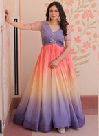 Prazu Fashion Multi Color Georgette Embroidered Gown | Grocsy
