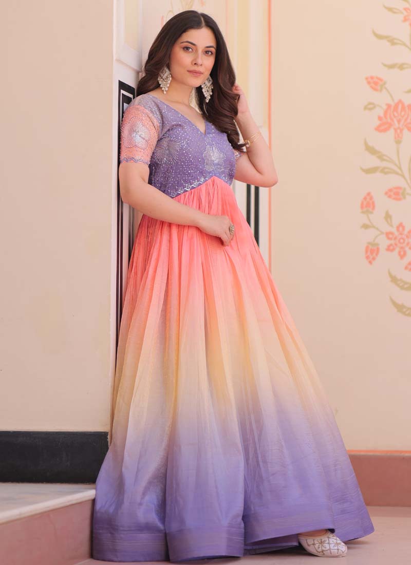 Prazu Fashion Multi Color Georgette Embroidered Gown | Grocsy