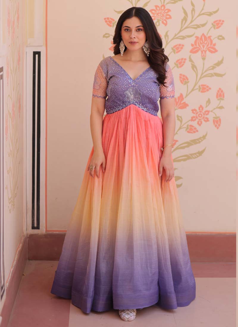 Prazu Fashion Multi Color Georgette Embroidered Gown | Grocsy