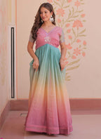 Prazu Fashion Multi Color Georgette Embroidered Gown | Grocsy