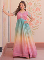Prazu Fashion Multi Color Georgette Embroidered Gown | Grocsy