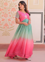 Prazu Fashion Multi Color Georgette Embroidered Gown | Grocsy