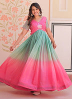 Prazu Fashion Multi Color Georgette Embroidered Gown | Grocsy