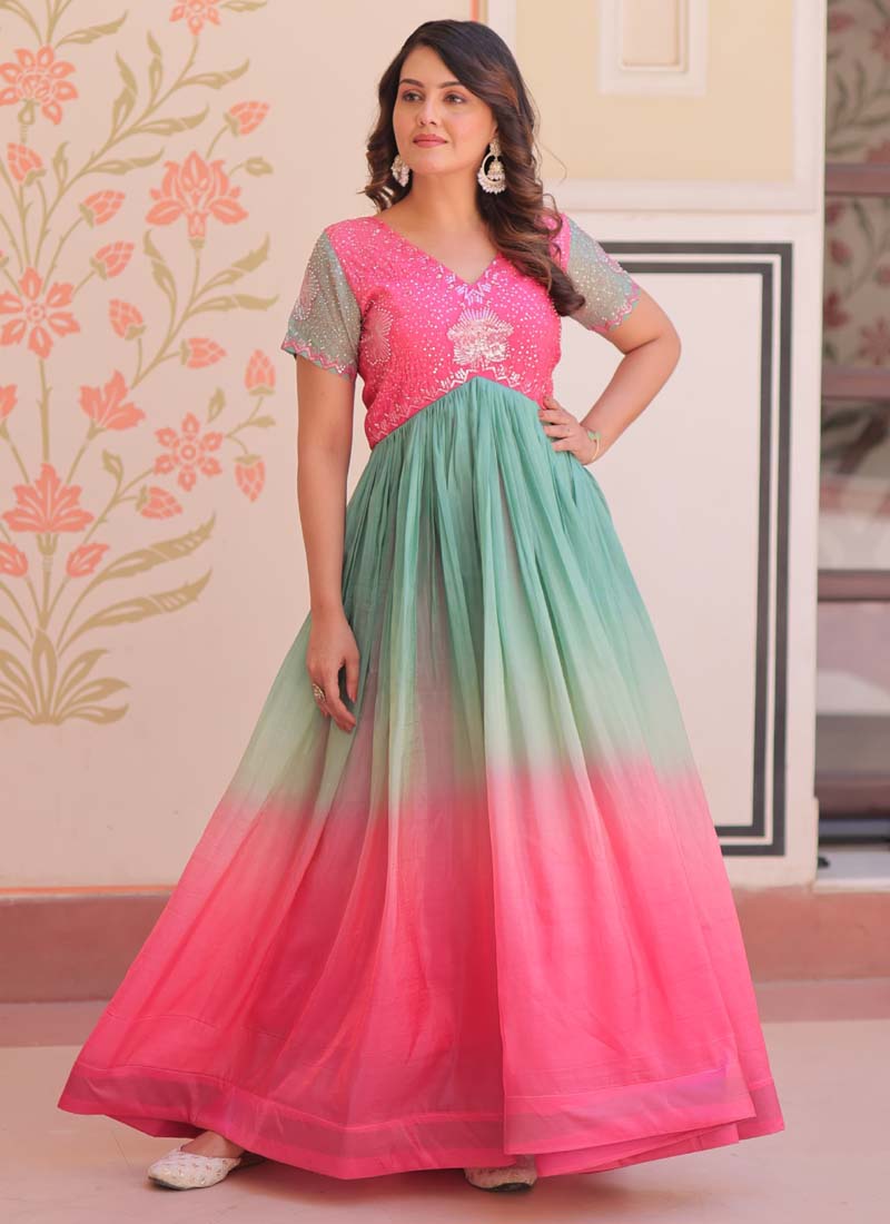 Prazu Fashion Multi Color Georgette Embroidered Gown | Grocsy