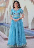 Prazu Fashion Sky Blue Silk Embroidered Designer Gown | Grocsy