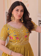 Prazu Fashion Yellow Silk Embroidered Designer Gown | Grocsy