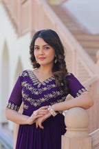 Prazu Fashion Purple Georgette Multithreaded Beads Embroidered Gown | Grocsy