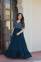 Prazu Fashion Rama Georgette Multithreaded Beads Embroidered Gown | Grocsy