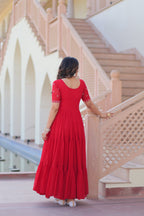 Prazu Fashion Red Georgette Beads Embroidered Designer Gown | Grocsy