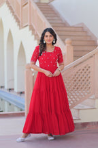 Prazu Fashion Red Georgette Beads Embroidered Designer Gown | Grocsy
