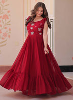 Prazu Fashion Maroon Georgette Embroidered Designer Gown | Grocsy