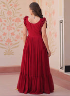 Prazu Fashion Maroon Georgette Embroidered Designer Gown | Grocsy