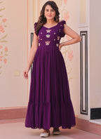 Prazu Fashion Purple Georgette Embroidered Designer Gown | Grocsy
