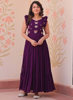 Prazu Fashion Purple Georgette Embroidered Designer Gown | Grocsy