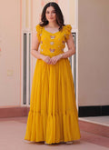 Prazu Fashion Yellow Georgette Embroidered Designer Gown | Grocsy