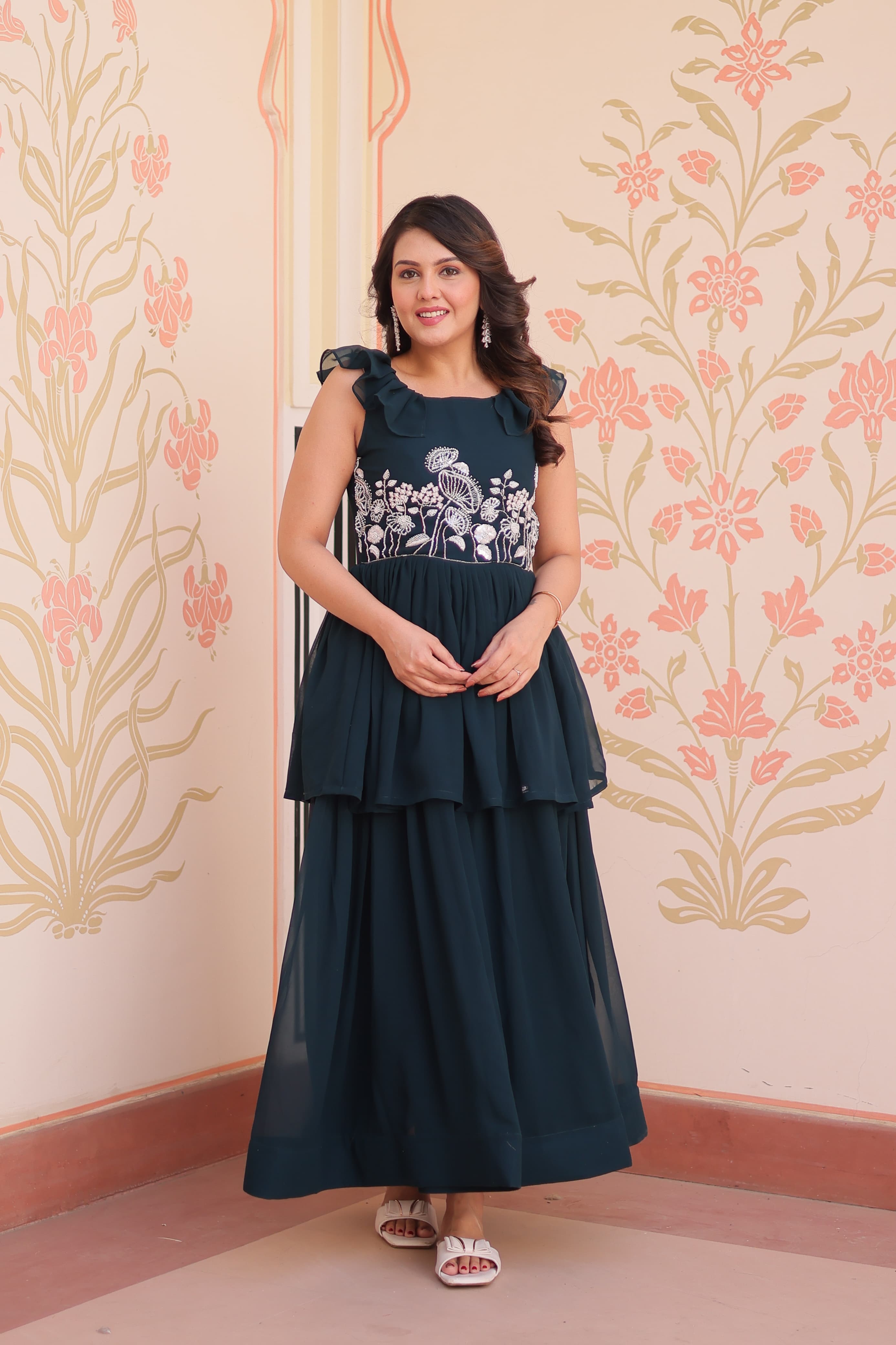 Prazu Fashion Rama Georgette Embroidered Designer Gown | Grocsy