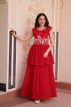 Prazu Fashion Red Georgette Embroidered Designer Gown | Grocsy