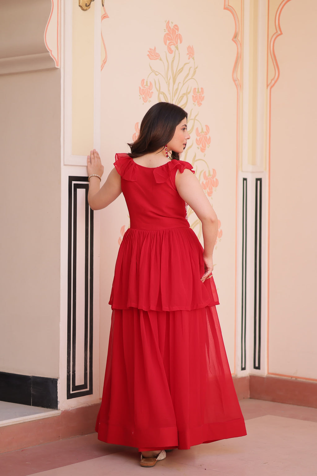 Prazu Fashion Red Georgette Embroidered Designer Gown | Grocsy
