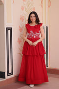 Prazu Fashion Red Georgette Embroidered Designer Gown | Grocsy