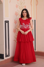 Prazu Fashion Red Georgette Embroidered Designer Gown | Grocsy