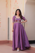 Prazu Fashion Lavender Gold Crush With Beads Embroidered Work Gown | Grocsy