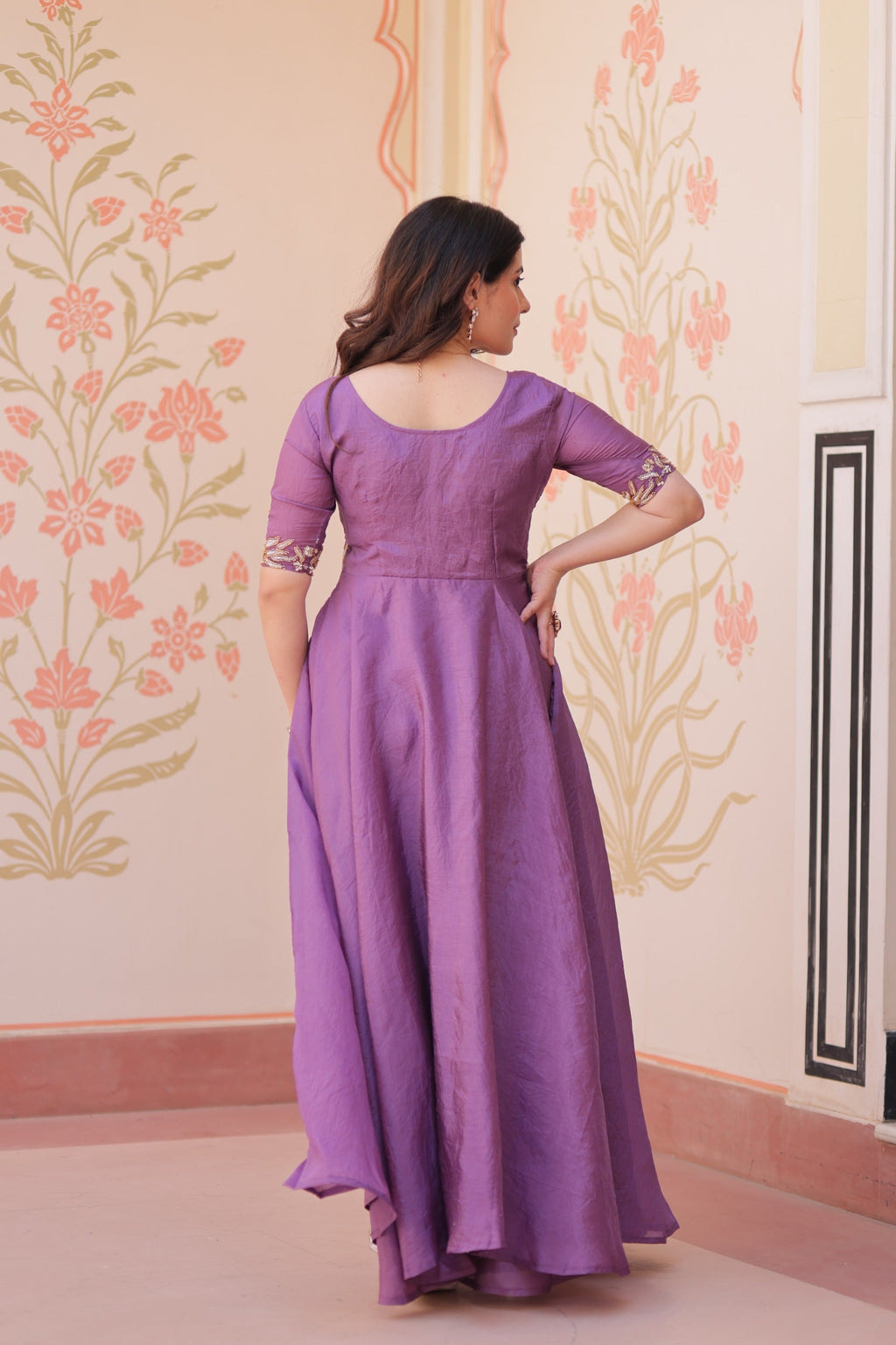 Prazu Fashion Lavender Gold Crush With Beads Embroidered Work Gown | Grocsy