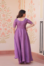 Prazu Fashion Lavender Gold Crush With Beads Embroidered Work Gown | Grocsy