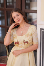 Prazu Fashion Off White Gold Crush With Beads Embroidered Work Gown | Grocsy