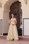 Prazu Fashion Off White Gold Crush With Beads Embroidered Work Gown | Grocsy