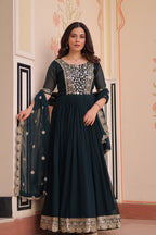 Prazu Fashion Rama Georgette Embroidered Gown With Dupatta | Grocsy