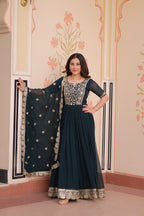 Prazu Fashion Rama Georgette Embroidered Gown With Dupatta | Grocsy