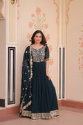 Prazu Fashion Rama Georgette Embroidered Gown With Dupatta | Grocsy