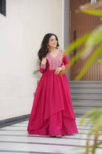 Prazu Fashion Pink Georgette Embroidered Designer Gown | Grocsy