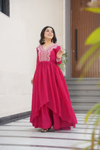 Prazu Fashion Pink Georgette Embroidered Designer Gown | Grocsy