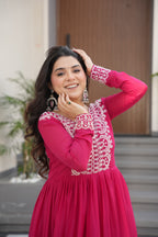 Prazu Fashion Pink Georgette Embroidered Designer Gown | Grocsy