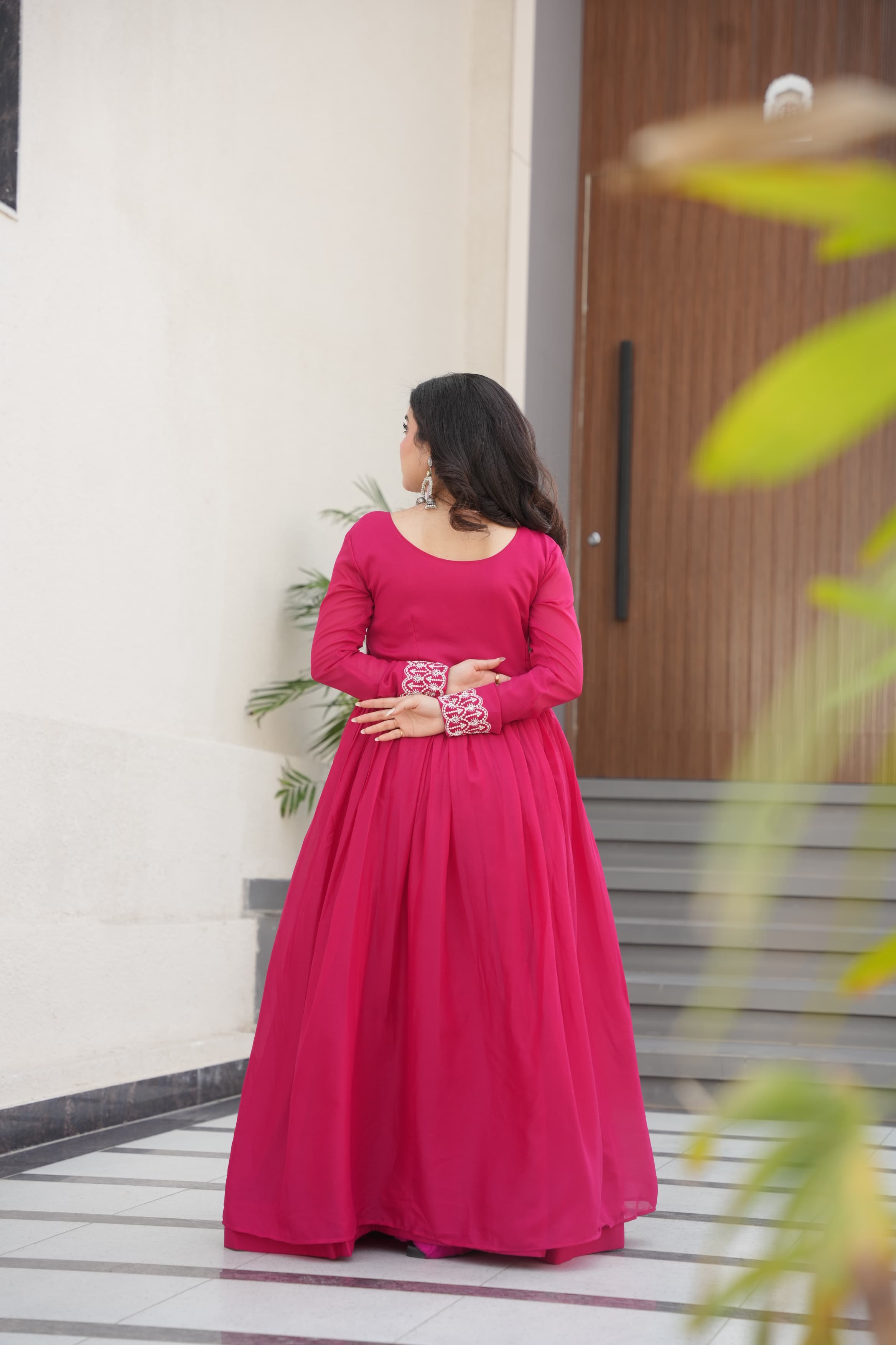 Prazu Fashion Pink Georgette Embroidered Designer Gown | Grocsy