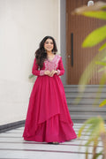 Prazu Fashion Pink Georgette Embroidered Designer Gown | Grocsy