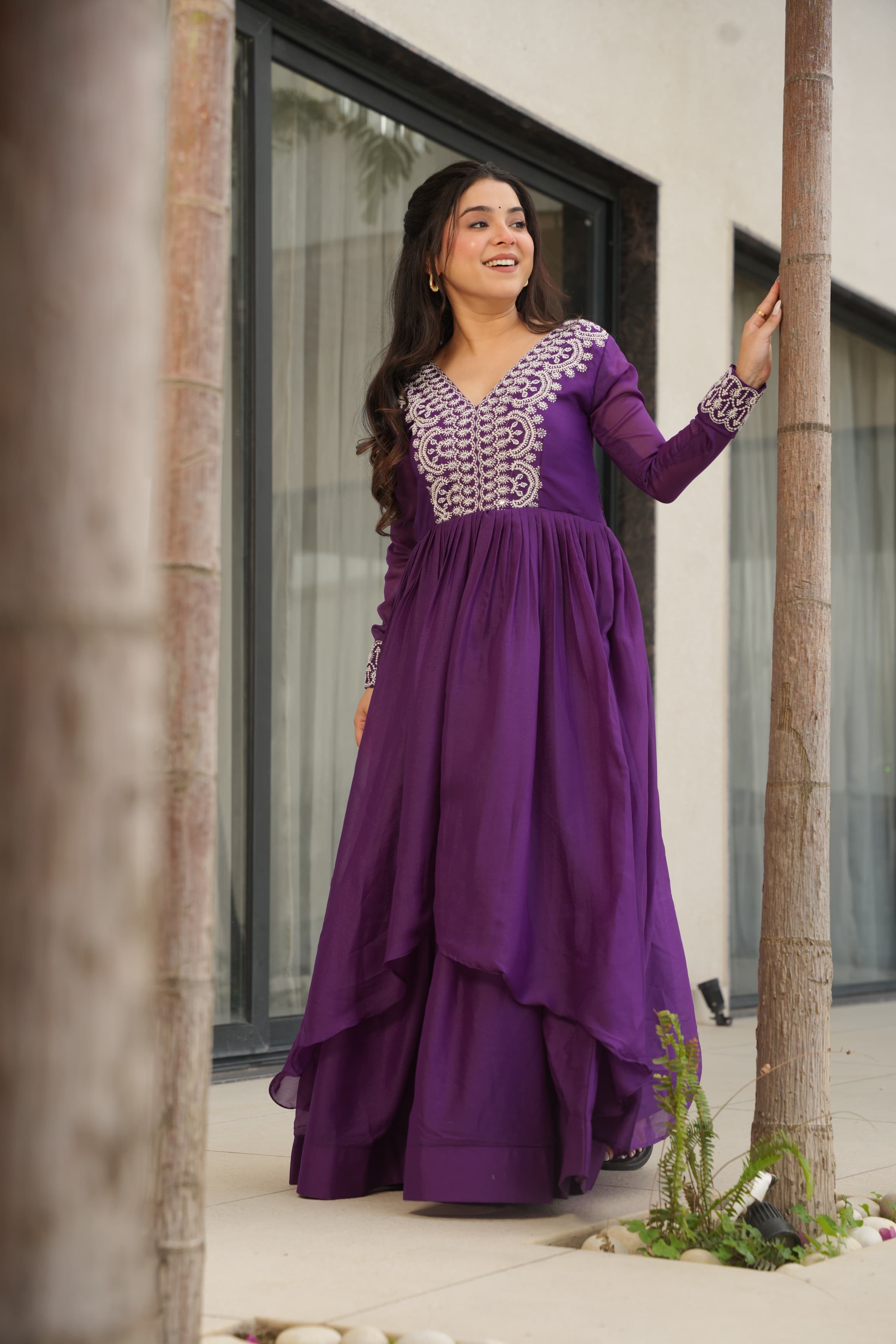 Prazu Fashion Purple Georgette Embroidered Designer Gown | Grocsy