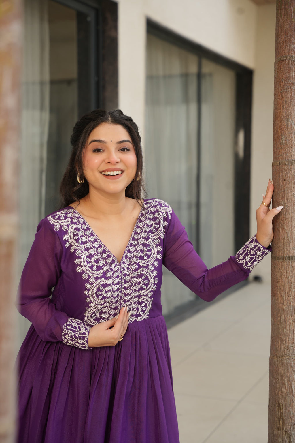 Prazu Fashion Purple Georgette Embroidered Designer Gown | Grocsy