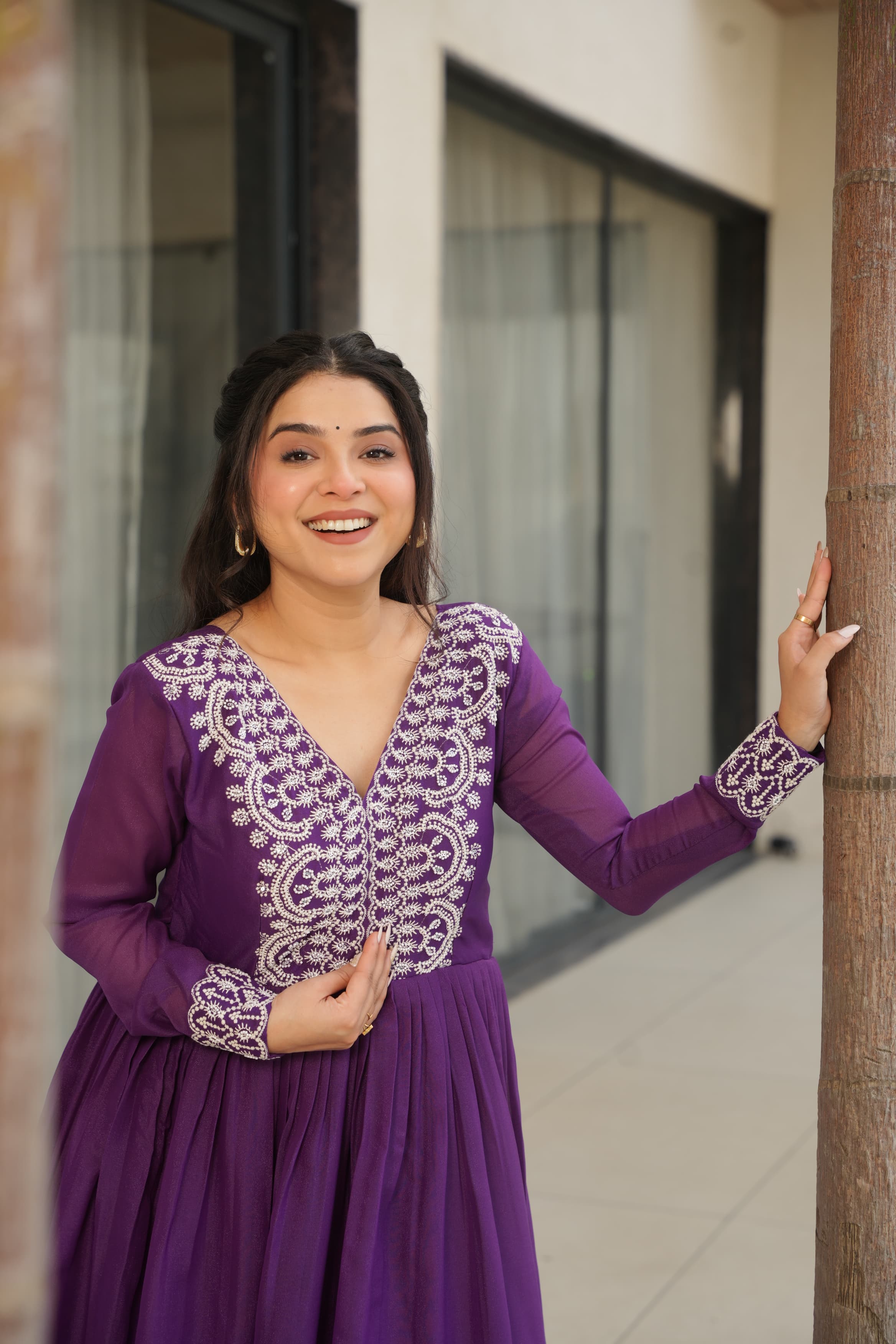 Prazu Fashion Purple Georgette Embroidered Designer Gown | Grocsy