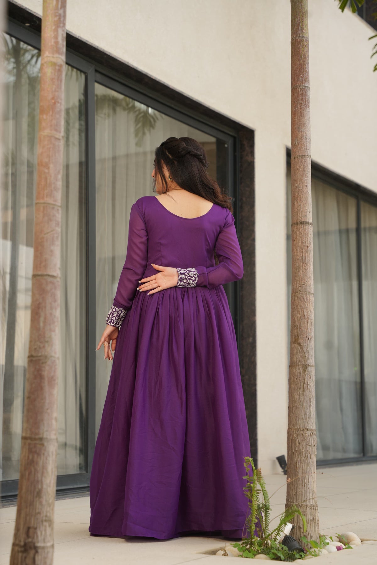 Prazu Fashion Purple Georgette Embroidered Designer Gown | Grocsy