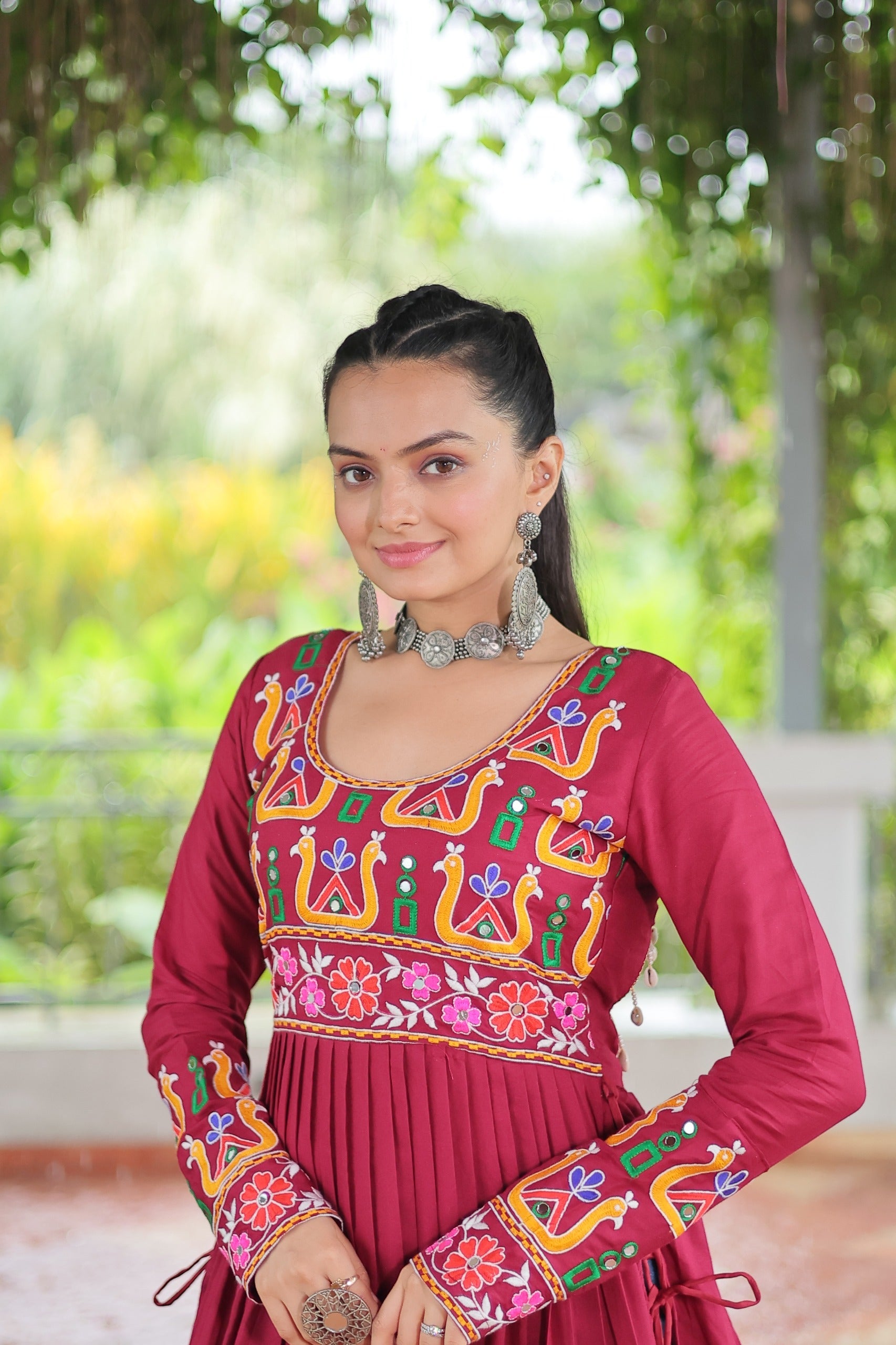 Prazu Fashion Maroon Reyon Kutchi Gamthi Work Navaratri Gown | Grocsy