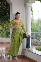 Prazu Fashion Parrot Reyon Kutchi Gamthi Work Navaratri Gown | Grocsy