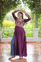 Prazu Fashion Wine Reyon Kutchi Gamthi Work Navaratri Gown | Grocsy